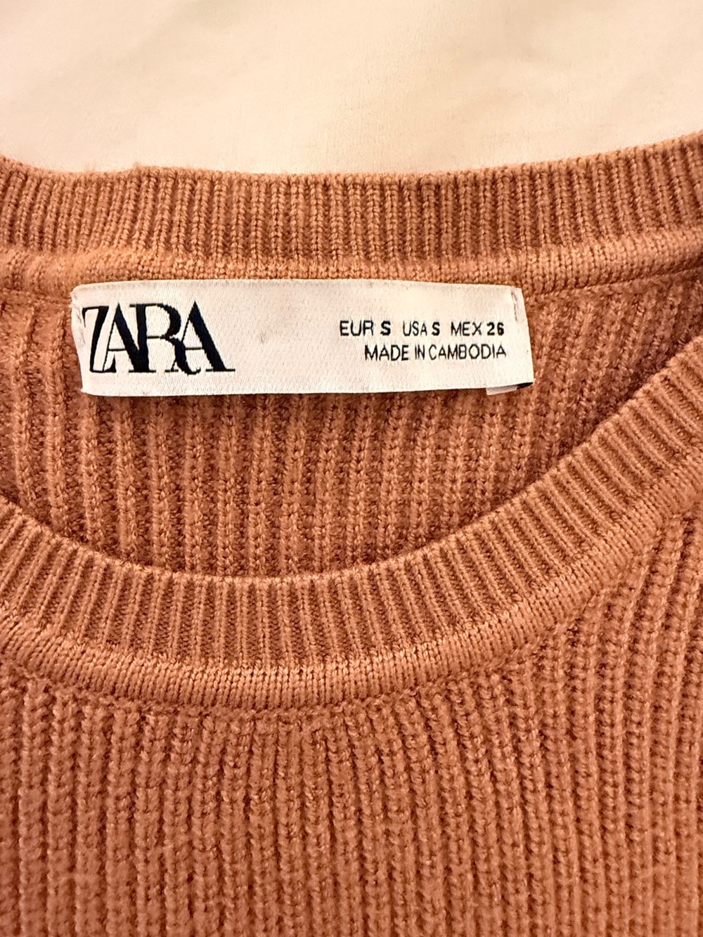 Zara Men’s Ribbed Crewneck Sweater - Tan